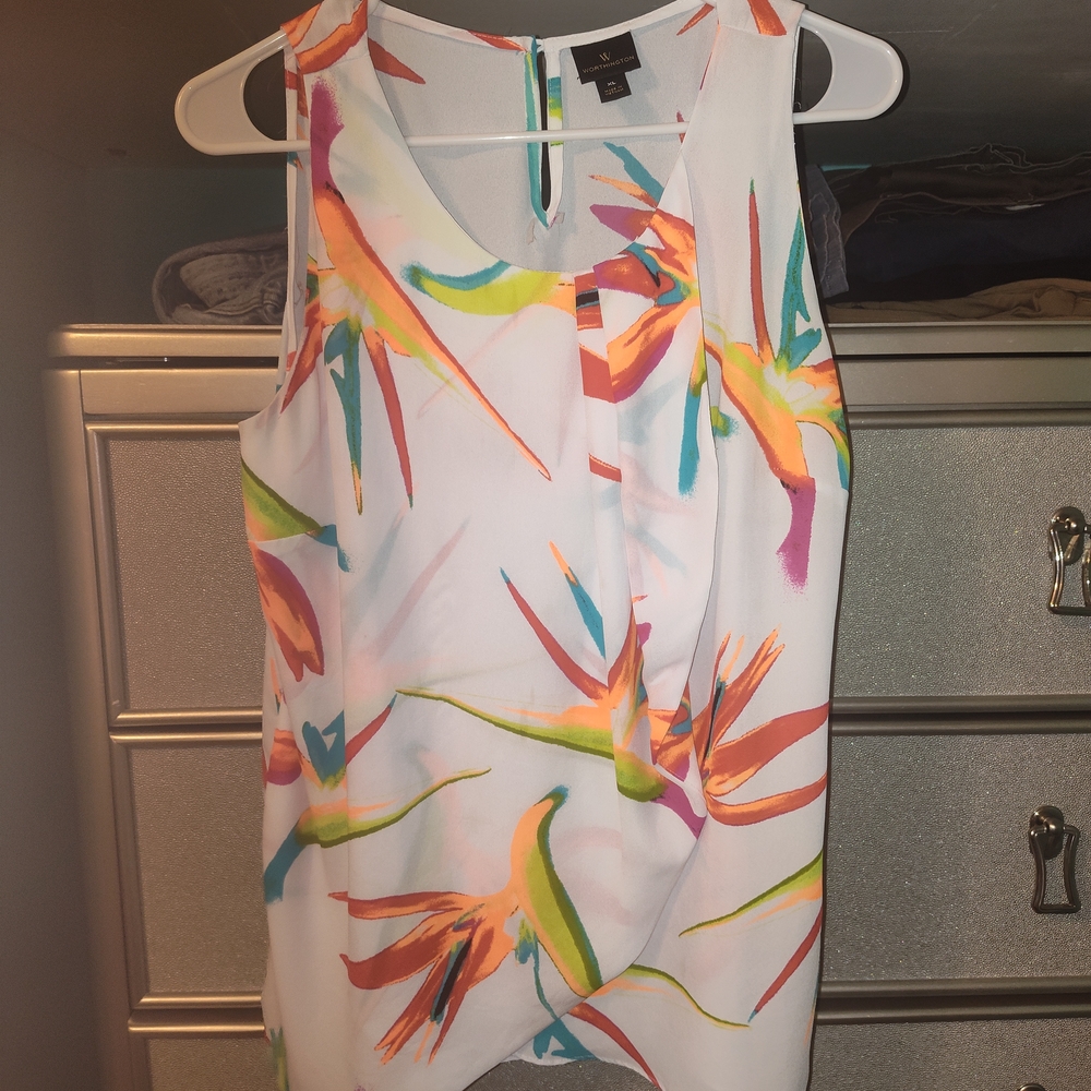 Bright Tropical Print Sleeveless Blouse